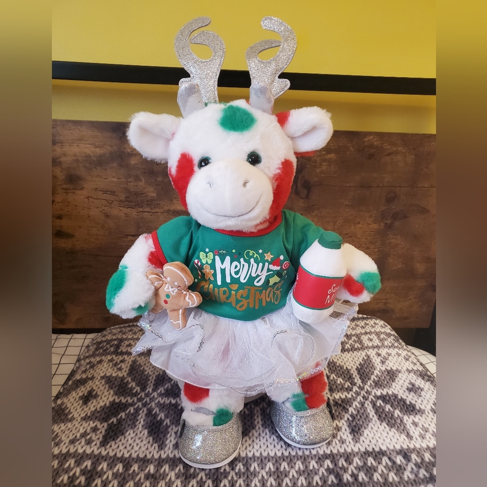 Build A Bear Christmas Holiday Mooey Cow with Outfit and Cookies & Milk